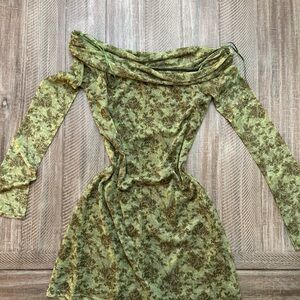 Urban Outfitters Isla Green Floral Off-Shoulder Dress